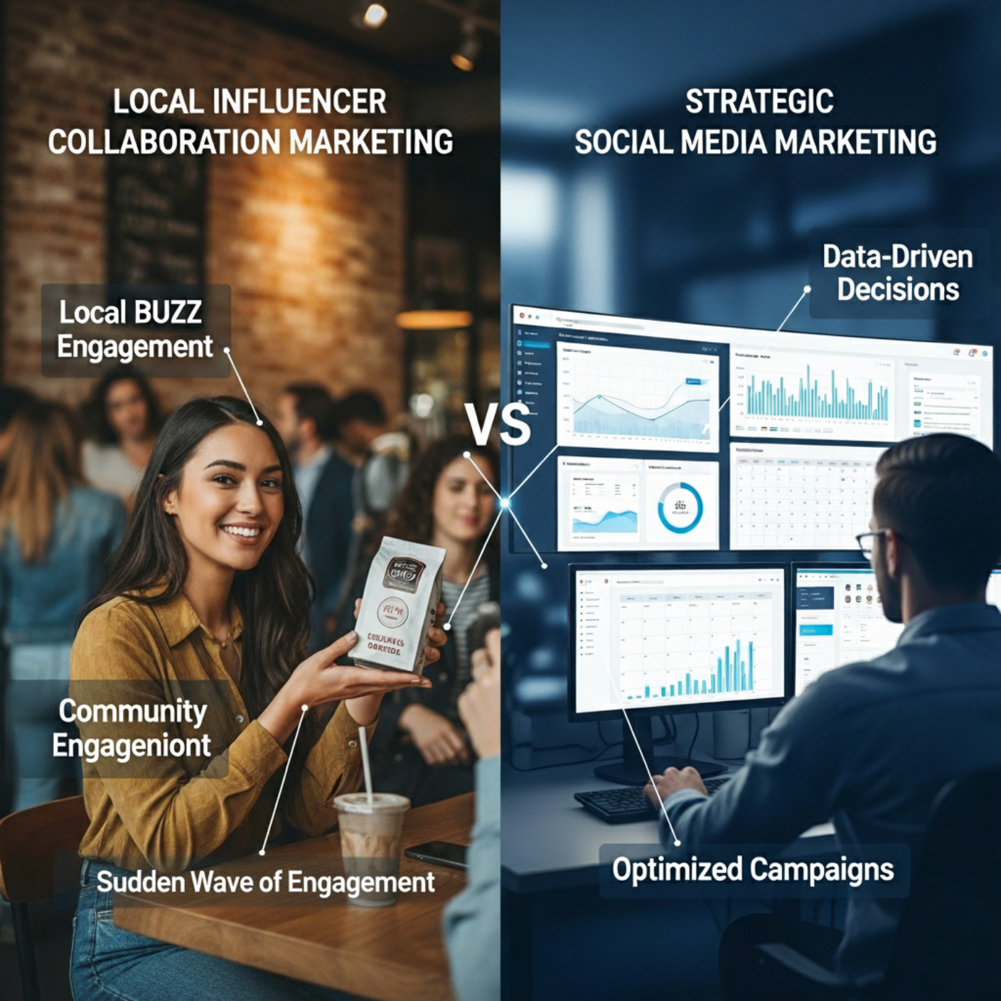 Local Influencer Collaboration Marketing vs. Strategic Social Media Marketing iin real life with case studies and examples